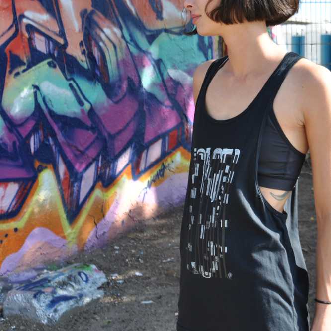 ICKGIRL LooseTank Shirt BLACK lines Frontprint center wbt Color Black Size M